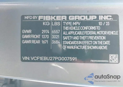 2023 Fisker Ocean Extreme from USA, damaged, VIN VCF1EBU27PG007591